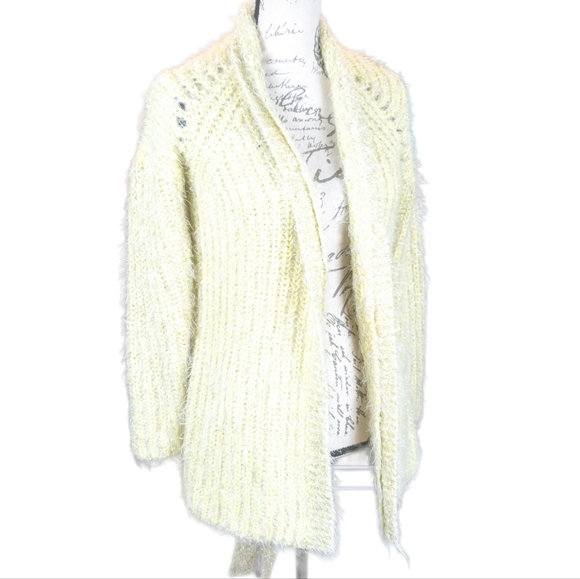 Anthropologie Larkin Yellow Shimmer Tie Front Cardigan -XS - Picture 5 of 8